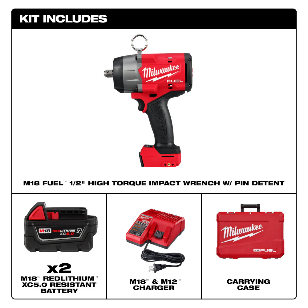 Milwaukee M18 FUEL 1/2" High Torque Impact Wrench w/ Detent Pin Kit - Image 2