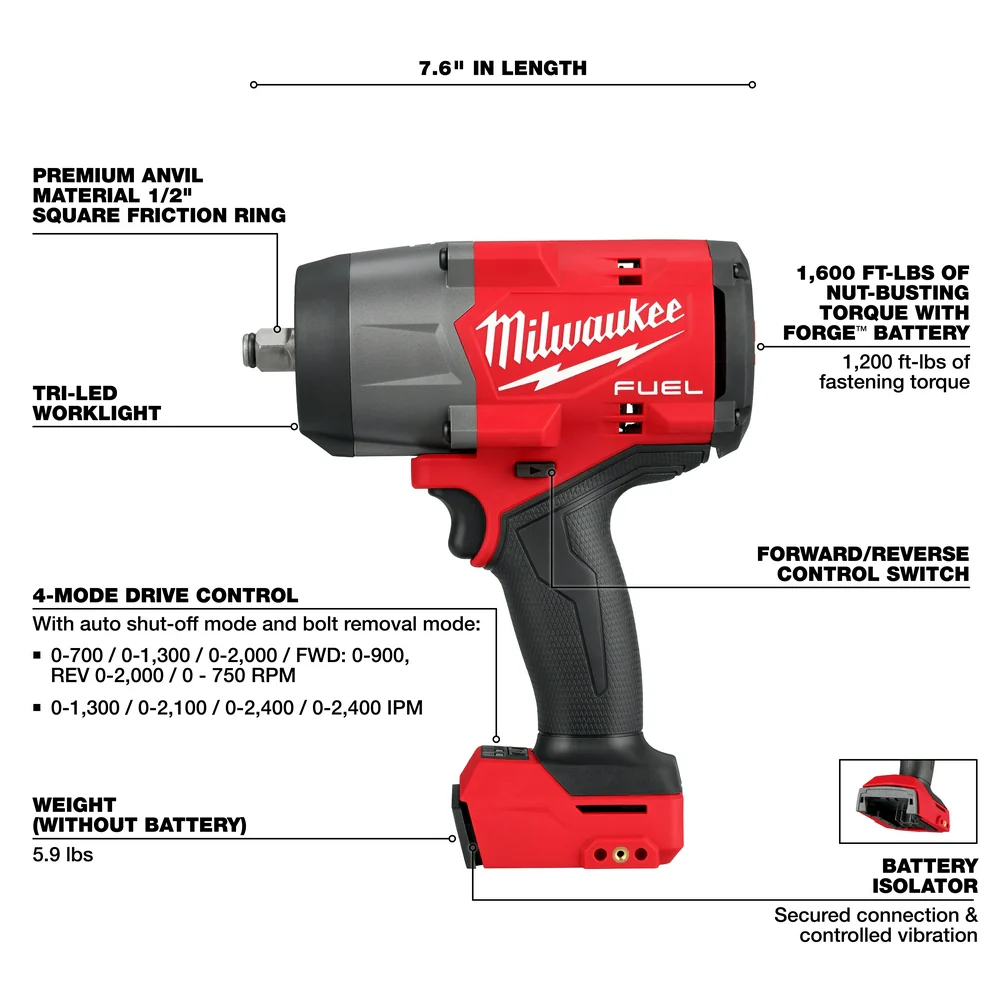 Milwaukee M18 FUEL 1/2" High Torque Impact Wrench w/ Friction Ring - Tool Only - Image 4