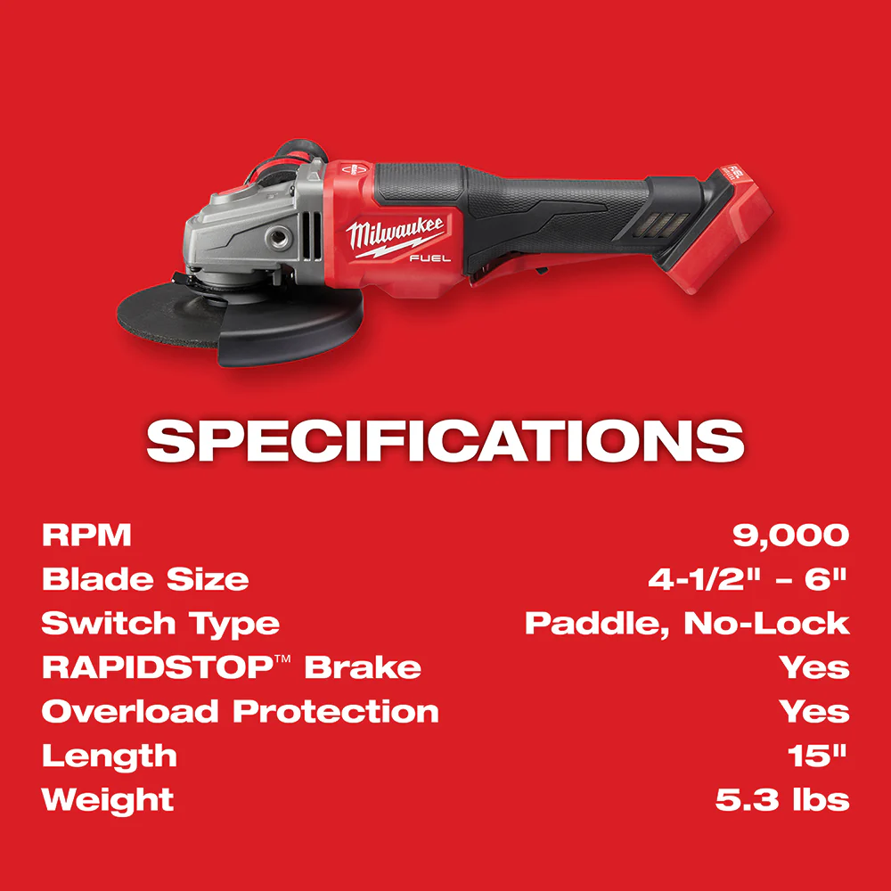 Milwaukee M18 FUEL 4-1/2"-6" No Lock Braking Grinder w/ Paddle Switch - Tool Only - Image 8
