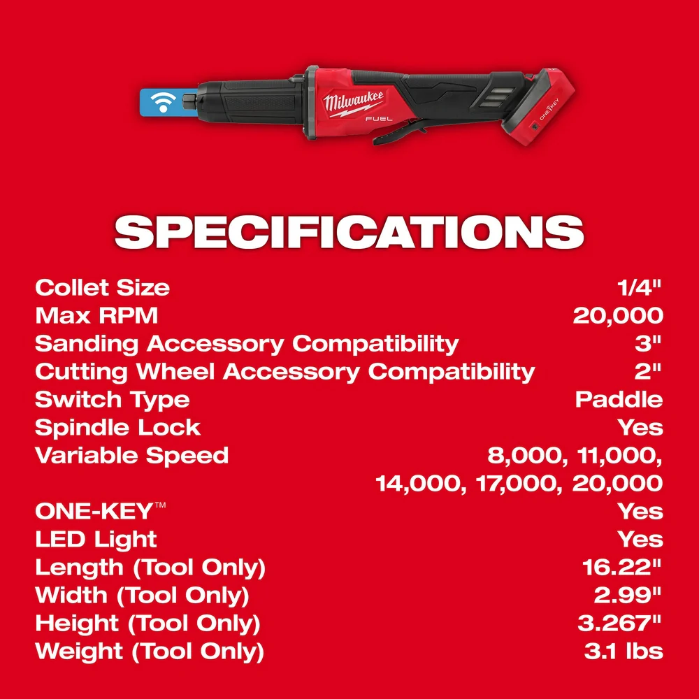 Milwaukee M18 FUEL™ Variable Speed Die Grinder w/ Paddle Switch & ONE-KEY™ - Image 9