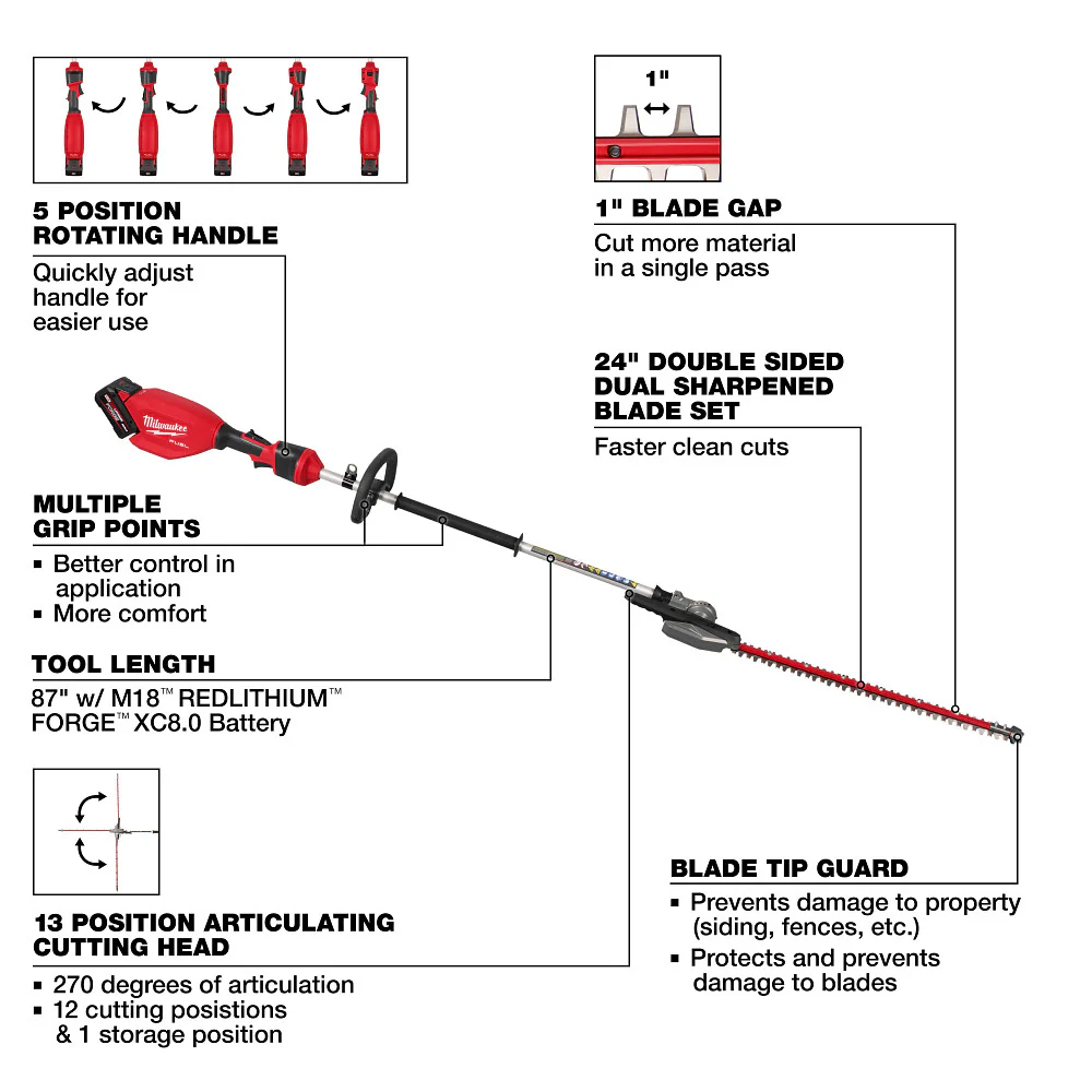 Milwaukee M18 FUEL Pole Articulating Hedge Trimmer Kit - Image 6