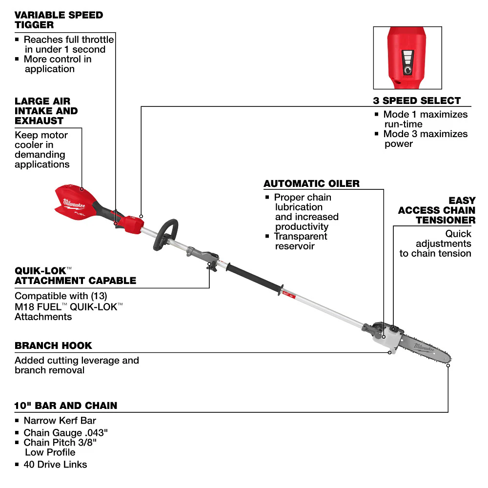 Milwaukee M18 FUEL™ Pole Saw w/ Gen II QUIK-LOK™ - Tool Only - Image 7