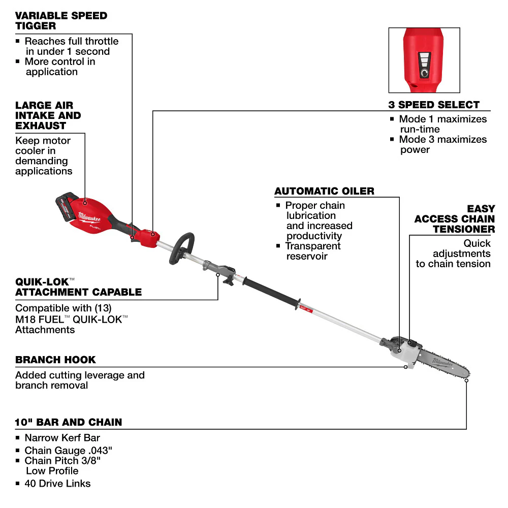 Milwaukee M18 FUEL™ Pole Saw Kit w/ Gen II QUIK-LOK™ - Image 7