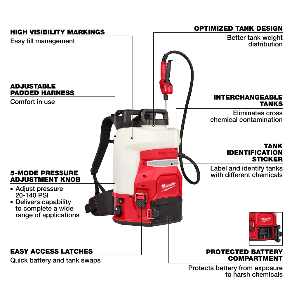 Milwaukee M18 4 gal. Backpack Sprayer w/ SWITCH TANK - Tool Only - Image 3