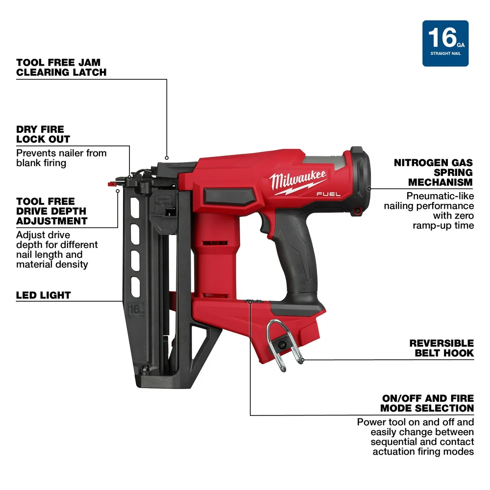 Milwaukee M18 FUEL™ 16 Gauge Straight Finish Nailer - Tool Only - Image 4