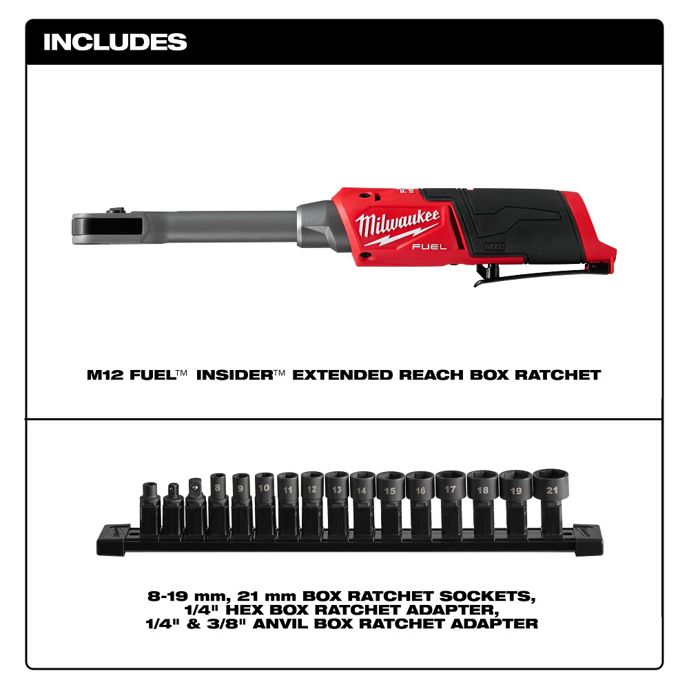 Milwaukee M12 FUEL™ INSIDER™ Extended Reach Box Ratchet - Tool Only - Image 10