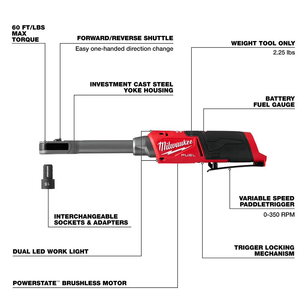Milwaukee M12 FUEL™ INSIDER™ Extended Reach Box Ratchet - Tool Only - Image 4