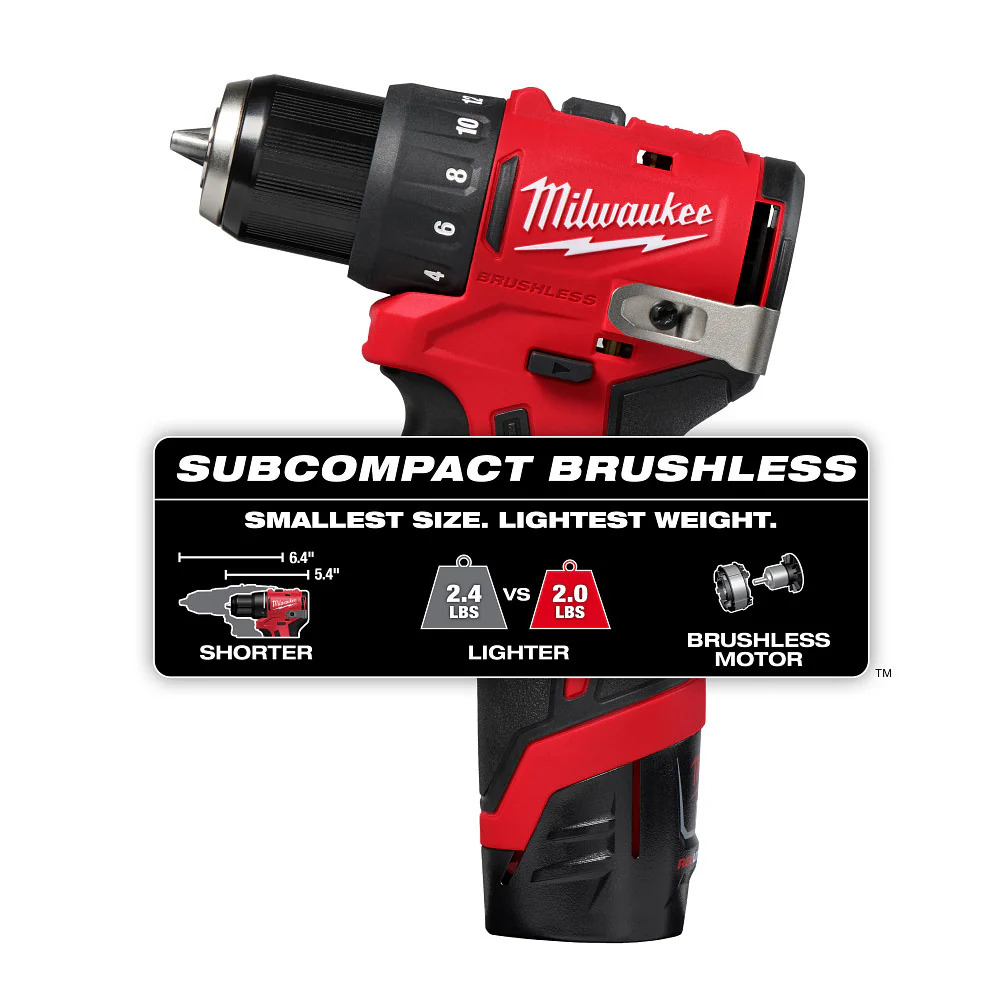 Milwaukee M12 Subcompact Brushless 3/8" Drill/Driver Kit - Image 2