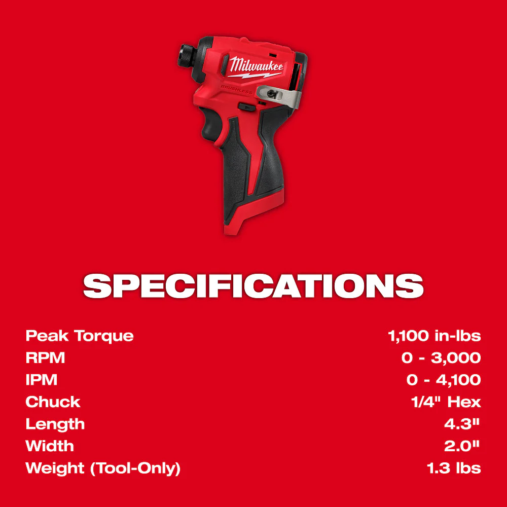 Milwaukee M12 Subcompact Brushless 1/4" Hex Impact Driver - Tool Only - Image 4