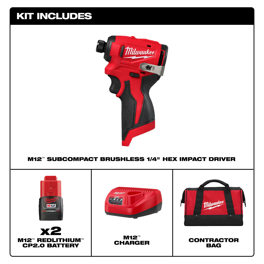 Milwaukee M12 Subcompact Brushless 1/4" Hex Impact Driver Kit - Image 3