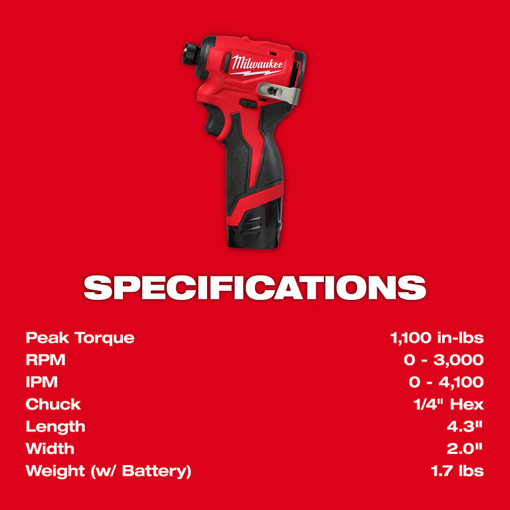 Milwaukee M12 Subcompact Brushless 1/4" Hex Impact Driver Kit - Image 5