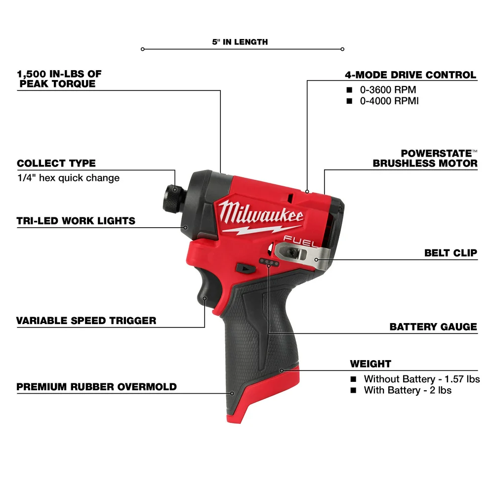 Milwaukee 3453-20 M12 FUEL Cordless 1/4" Hex Impact Driver - Tool Only - Image 4