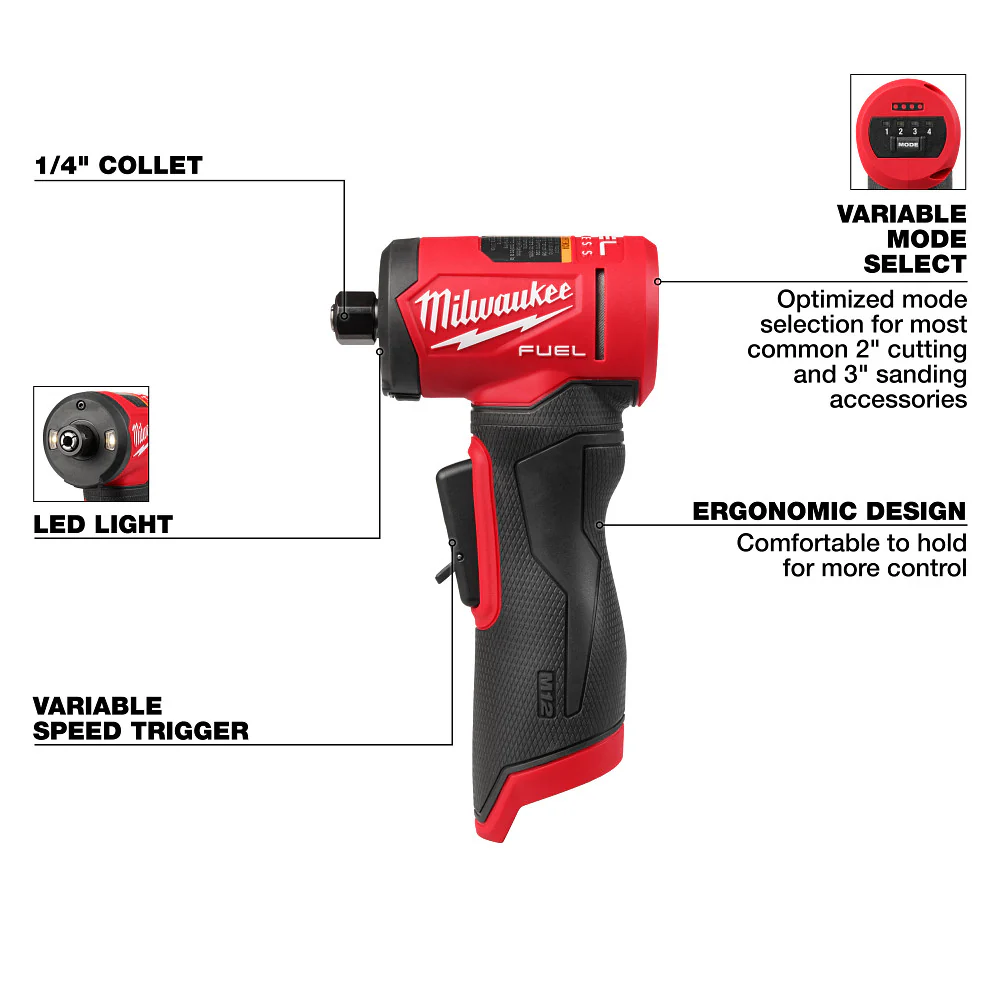 Milwaukee M12 FUEL 1/4" Right Angle Die Grinder - Tool Only - Image 3