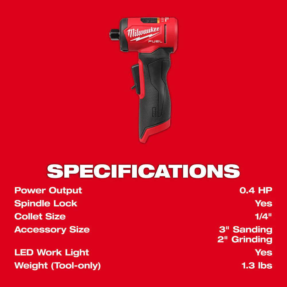 Milwaukee M12 FUEL 1/4" Right Angle Die Grinder - Tool Only - Image 7