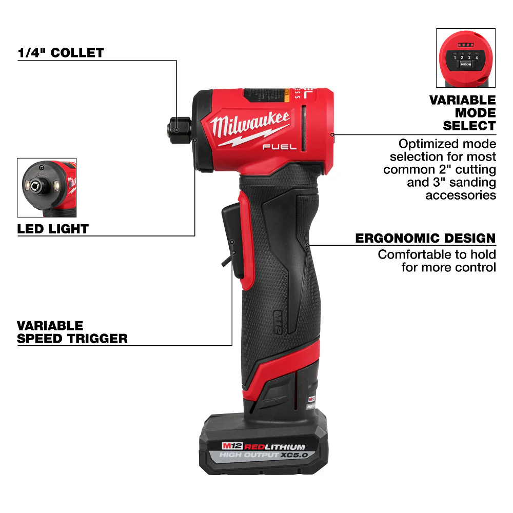 Milwaukee M12 FUEL 1/4" Right Angle Die Grinder Kit - Image 3