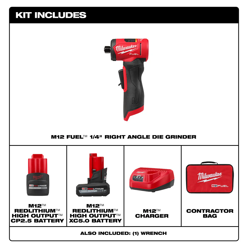 Milwaukee M12 FUEL 1/4" Right Angle Die Grinder Kit - Image 4