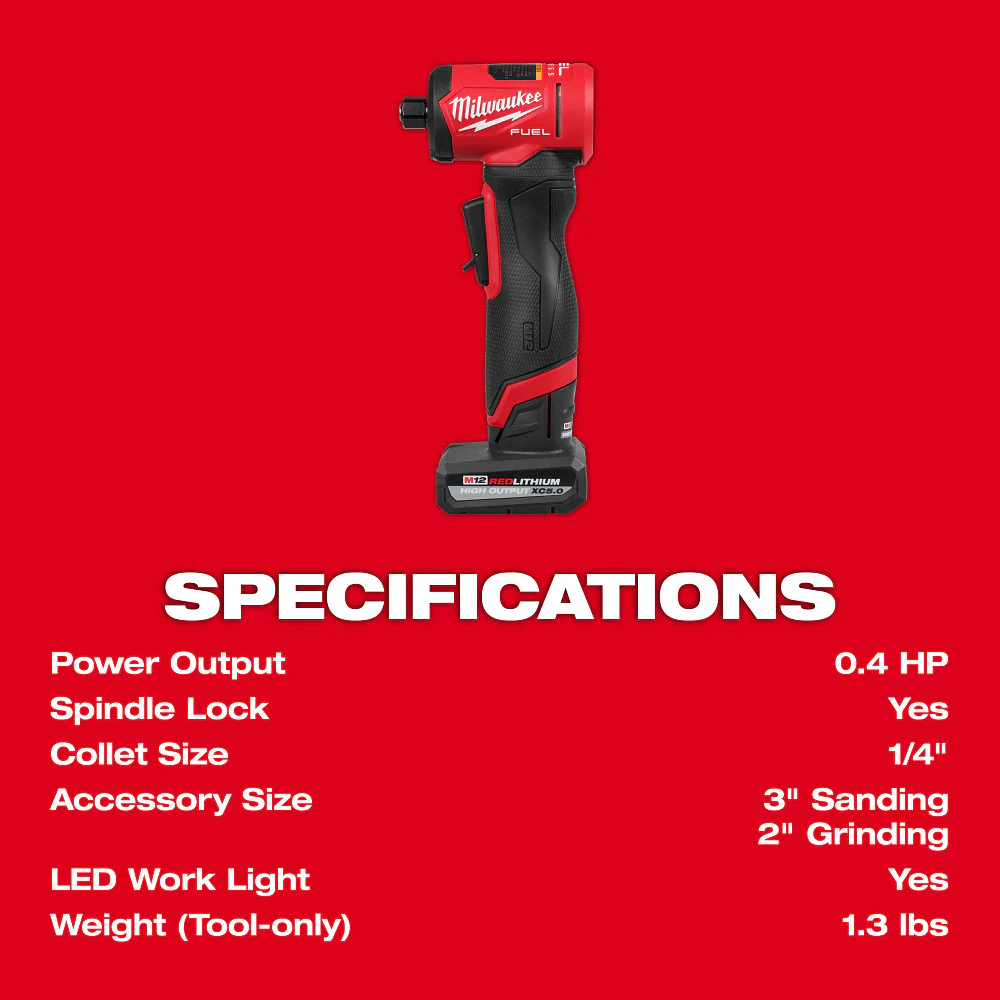 Milwaukee M12 FUEL 1/4" Right Angle Die Grinder Kit - Image 8