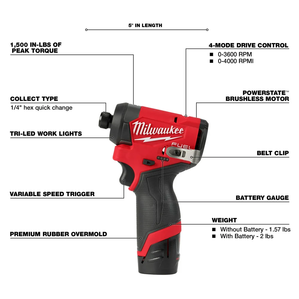 Milwaukee M12 FUEL Cordless Hammer Drill and Impact Driver Combo Kit - Image 5