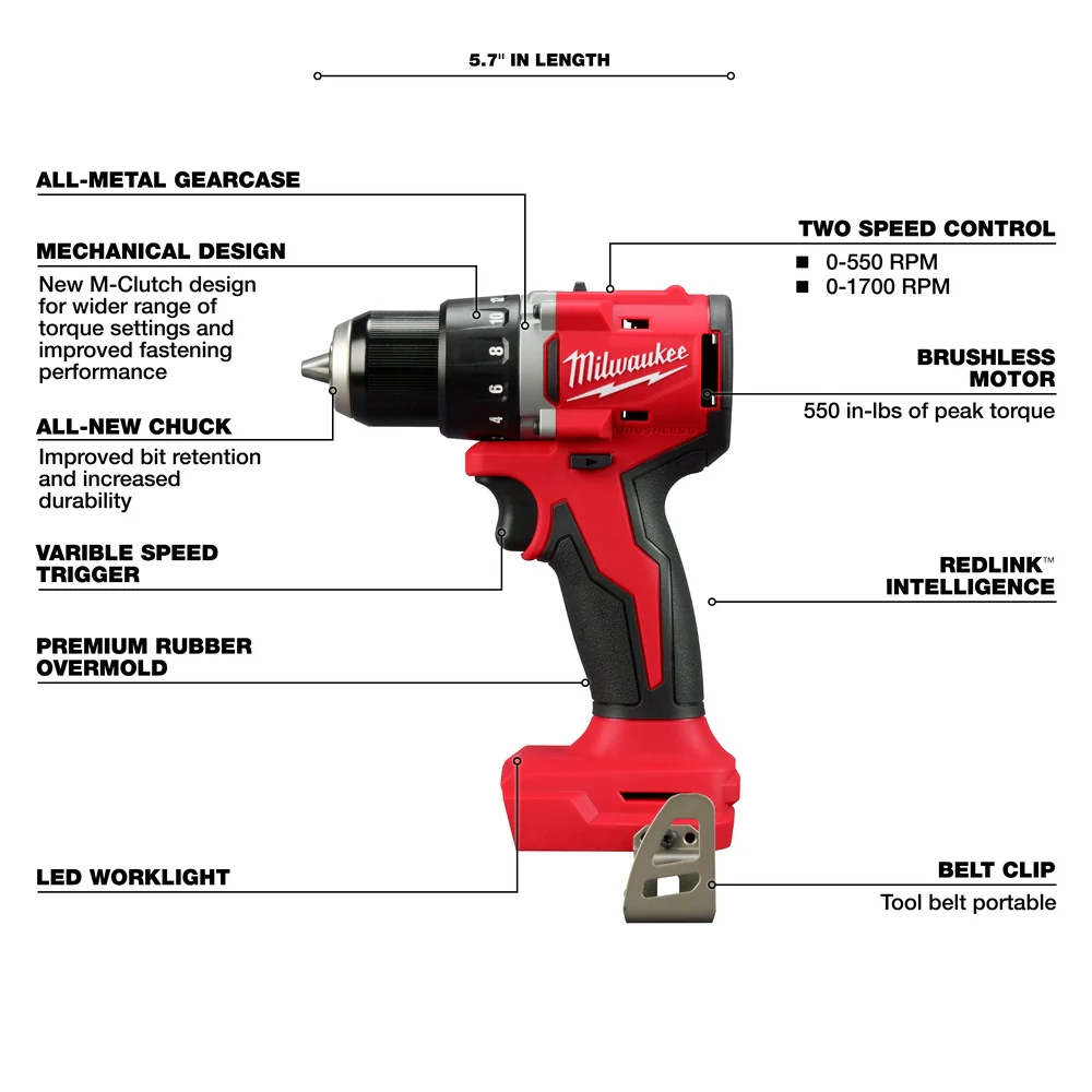 Milwaukee M18 Compact Brushless 1/2" Drill/Driver - Tool Only - Image 4