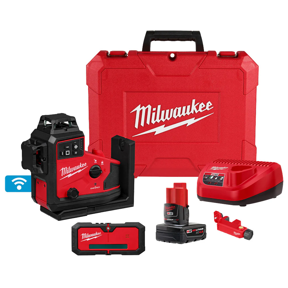 Milwaukee M12™ Green 360° 3-Plane Laser w/Automatic Alignment & Receiver