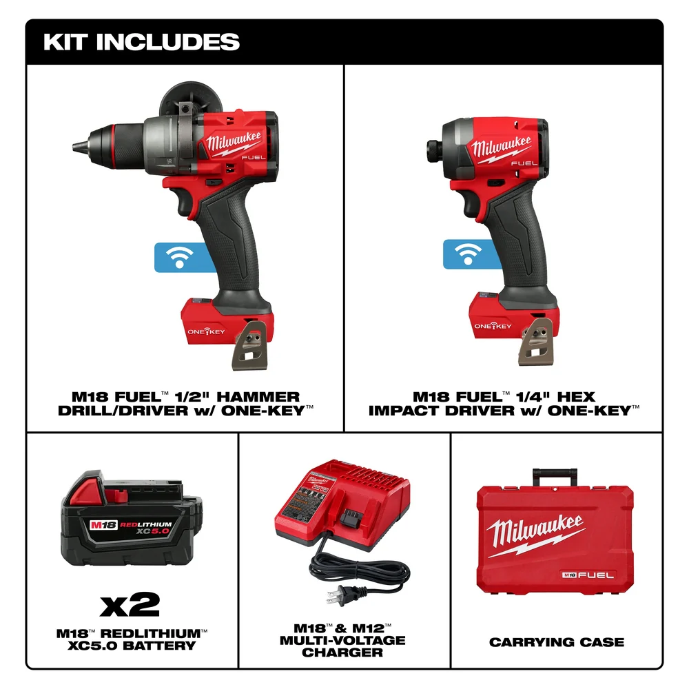Milwaukee M18 FUEL Hammer Drill & Impact Driver 2-Tool Combo Kit w/ ONE-KEY - Image 3