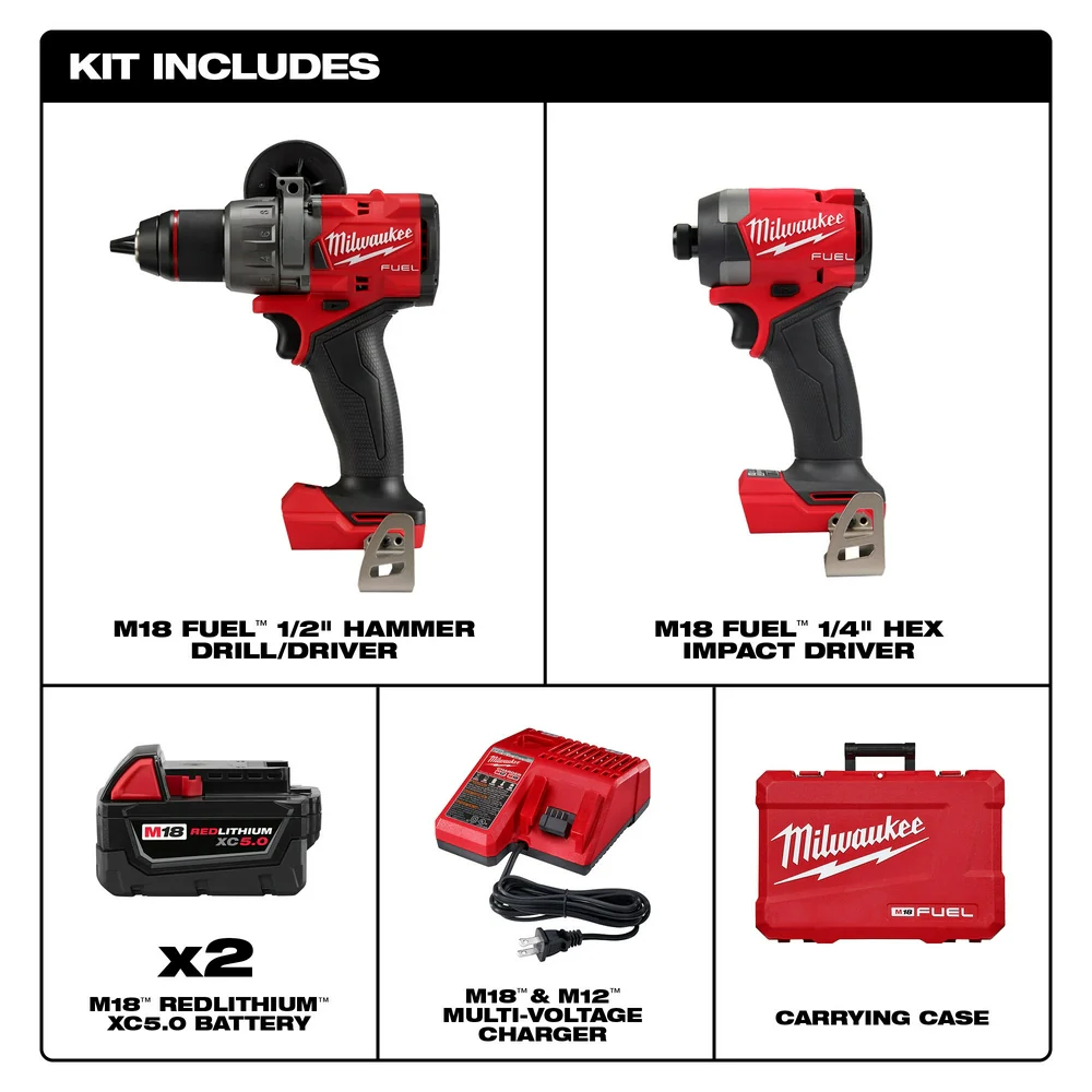 Milwaukee M18 Fuel Cordless Hammer Drill and Impact Driver Combo Kit - Image 9
