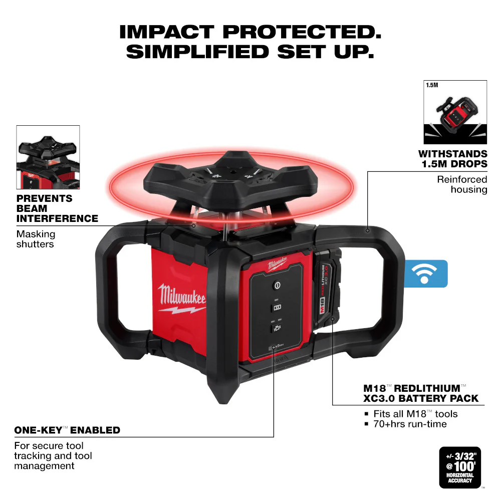 Milwaukee M18 Red Exterior Rotary Laser Level Kit w/ Receiver - Image 3