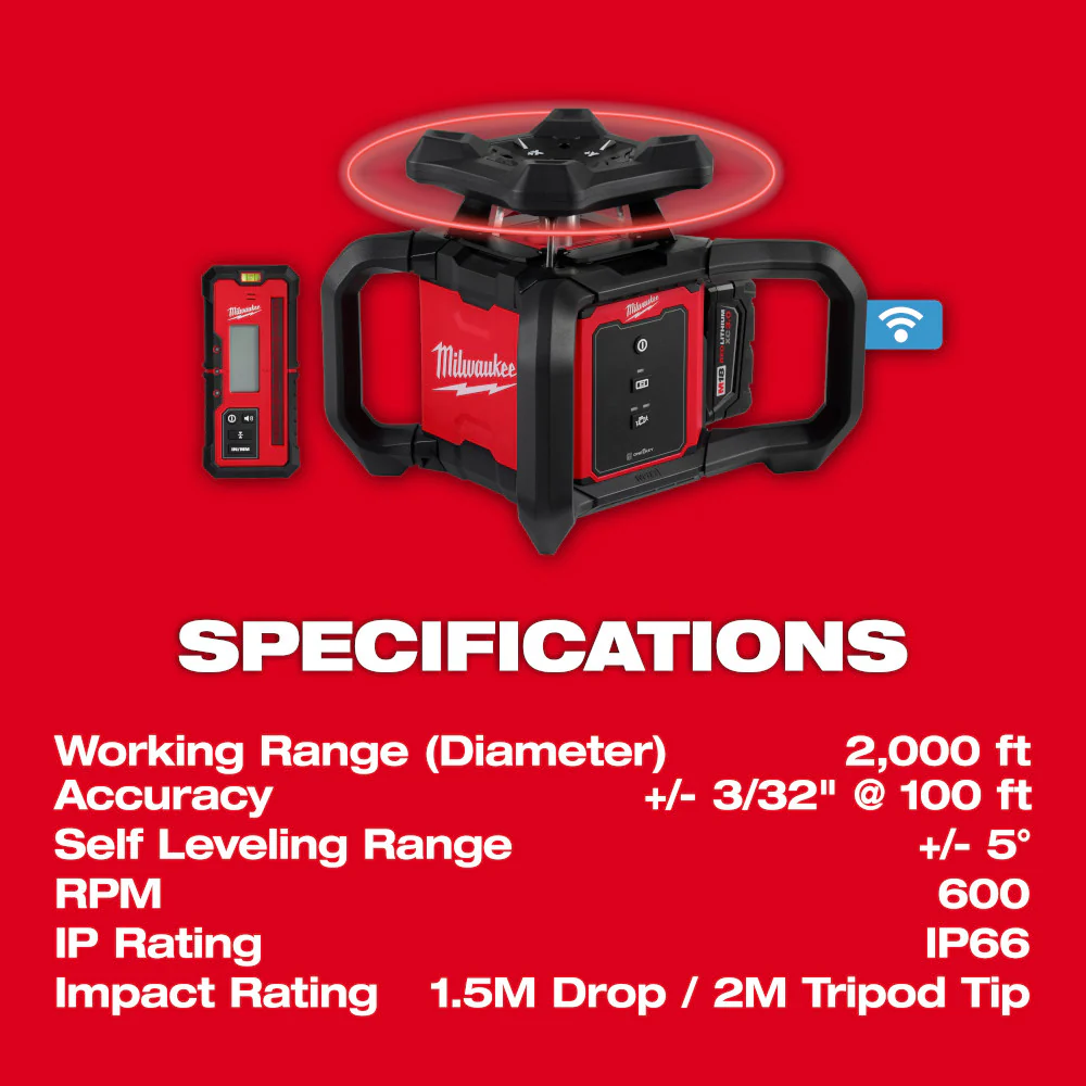 Milwaukee M18 Red Exterior Rotary Laser Level Kit w/ Receiver, Tripod, Grade Rod - Image 4