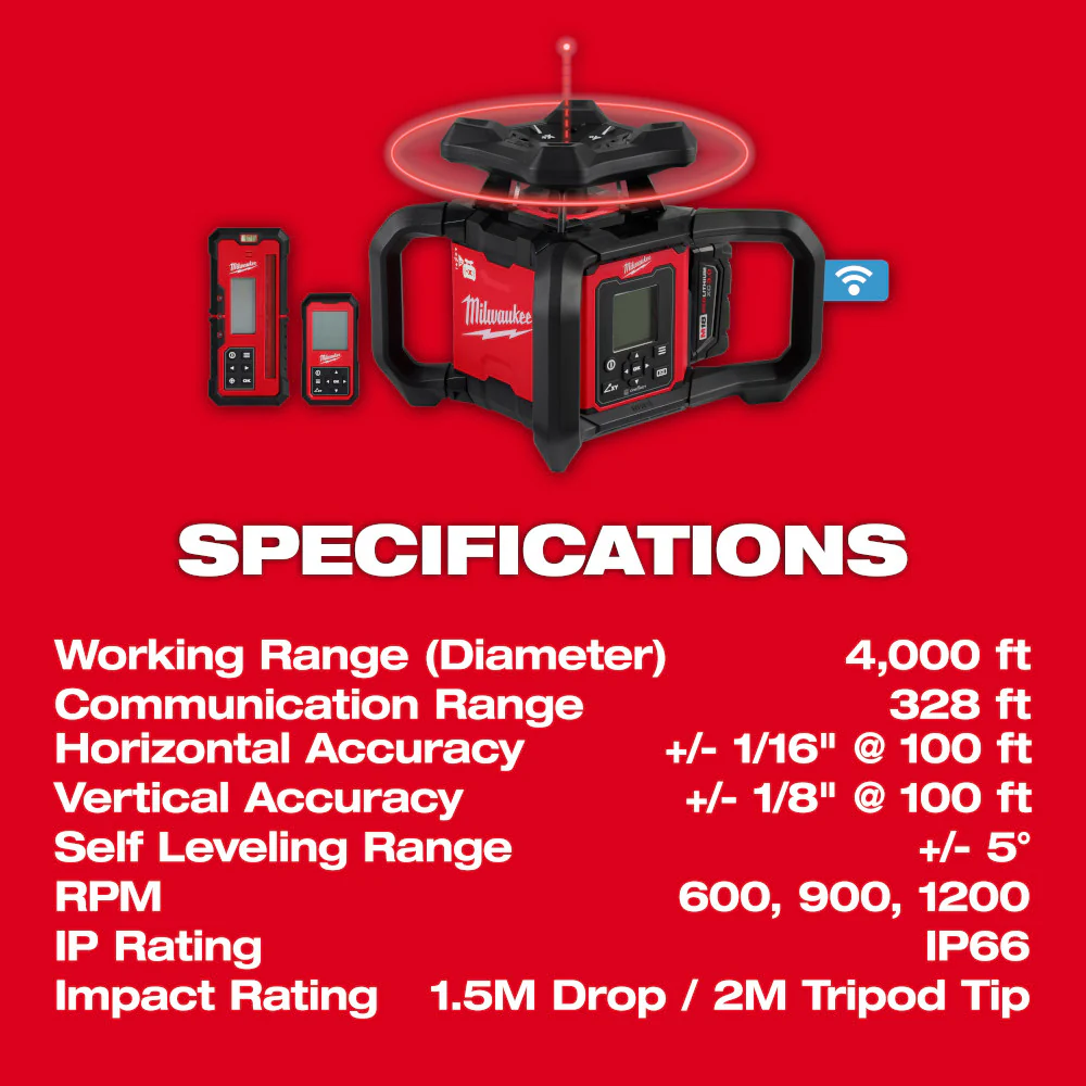Milwaukee M18 Red Exterior Dual Slope Rotary Laser Level Kit w/ Tripod - Image 4