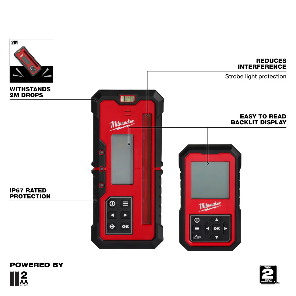 Milwaukee Red Exterior Dual Slope Rotary Laser Receiver - Image 3