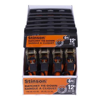 4PK Tie Down Ratchet Straps (400lb Capacity) - 1" x 12ft - Image 3
