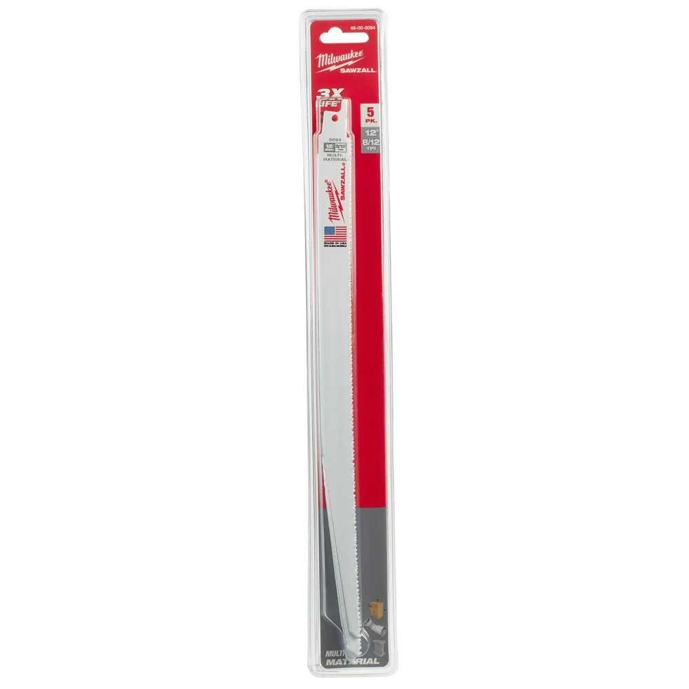 Milwaukee 12" 8/12 TPI SAWZALL® Blades 5PK - Image 10