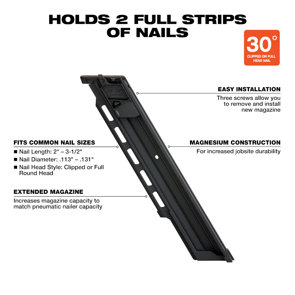 Milwaukee M18 FUEL 30 Degree Framing Nailer Extended Capacity Magazine - Image 3