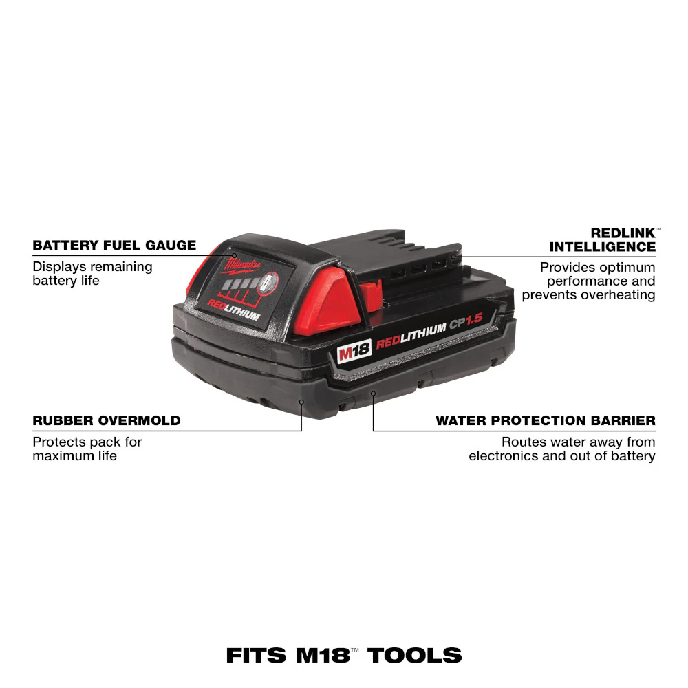 Milwaukee M18 REDLITHIUM 1.5Ah Compact Battery - 2PK - Image 2