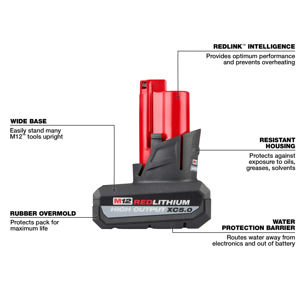 Milwaukee M12 REDLITHIUM HIGH OUTPUT XC 5.0Ah Battery - Image 3