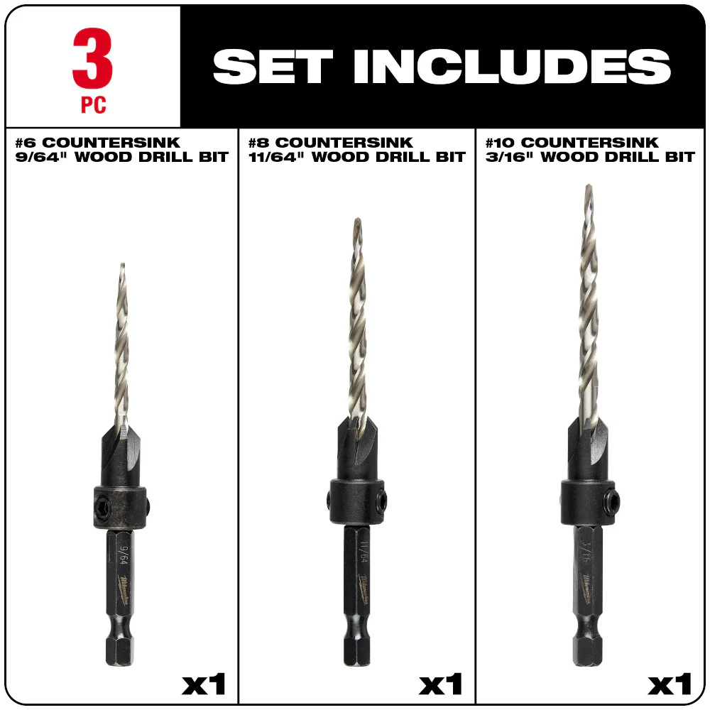 Milwaukee 3 pc. Countersink Set (#6, #8, #10) - Image 3