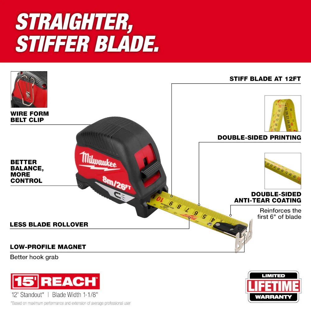 Milwaukee 8m/26ft Magnetic Tape Measure - Image 2