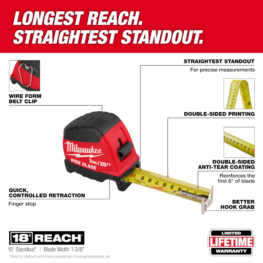 Milwaukee 8m/26ft Wide Blade Tape Measure - Image 2