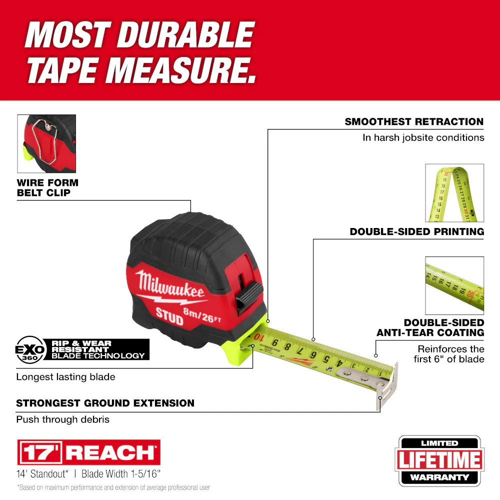 Milwaukee 8m/26ft STUD Tape Measure - Image 2