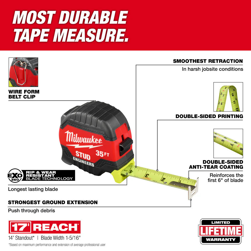 Milwaukee 35ft STUD™ Tape Measure w/ Engineer's Scale - Image 2