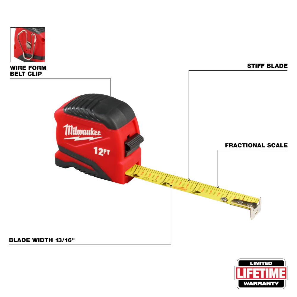 Milwaukee 12ft Compact Tape Measure - Image 2