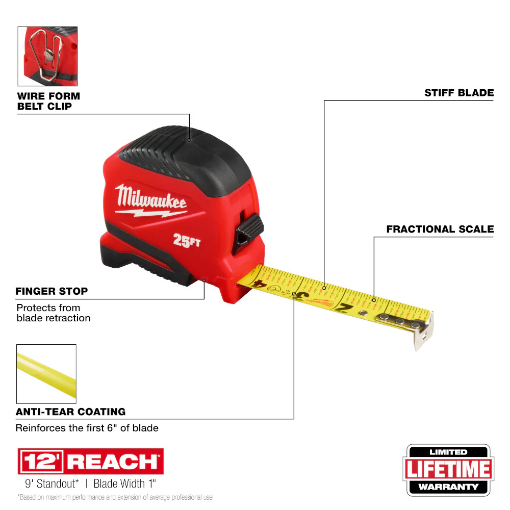 Milwaukee 25ft Compact Tape Measure - Image 2