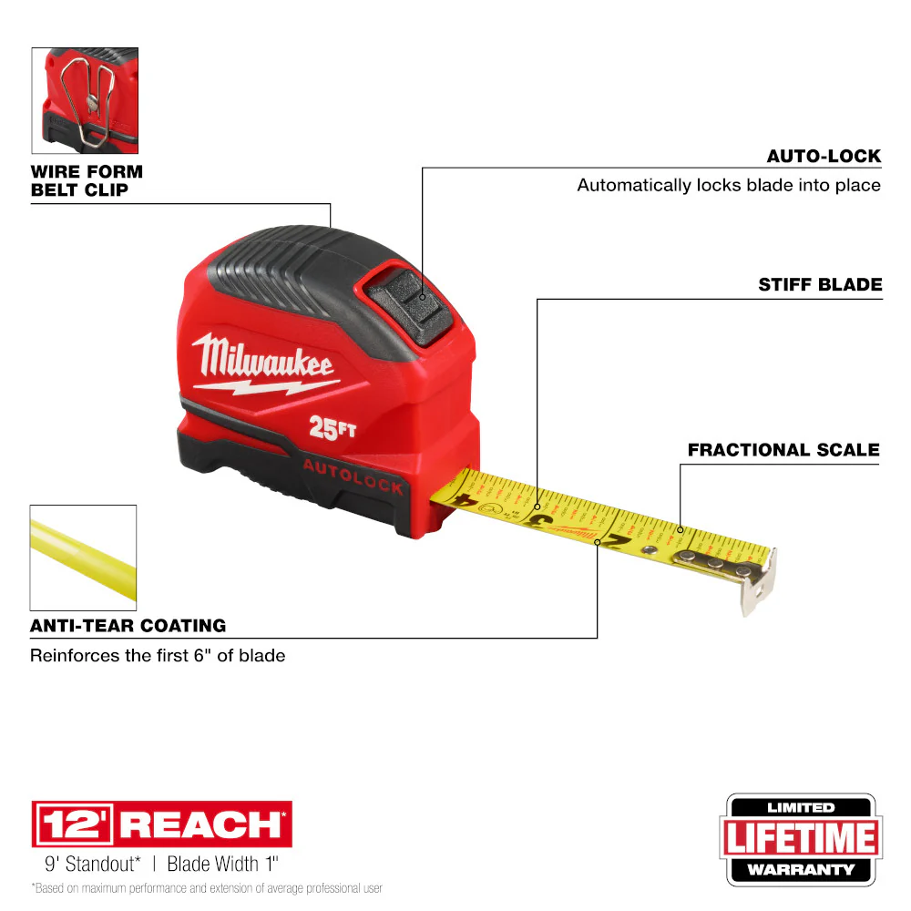 Milwaukee 25ft Auto-Lock Tape Measure - Image 2