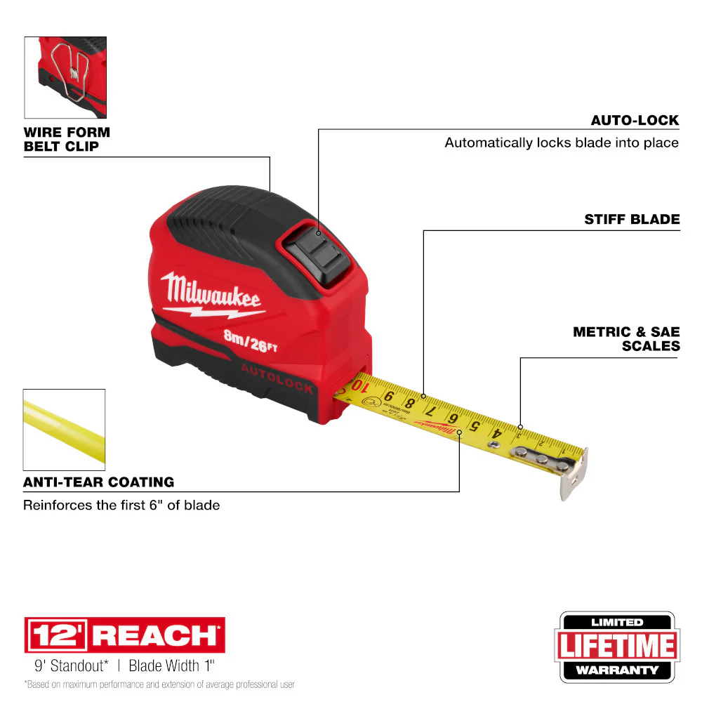 Milwaukee 8m/26ft Auto-Lock Tape Measure - Image 2