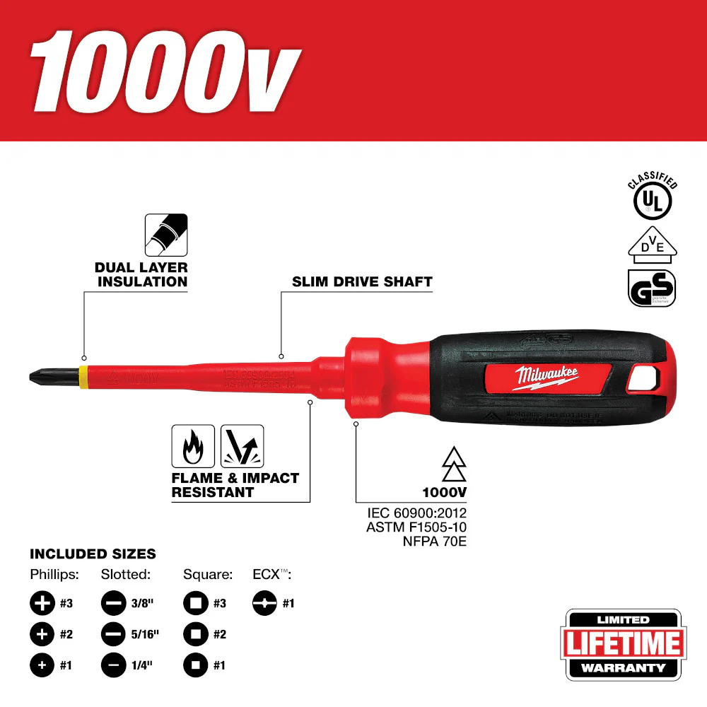 Milwaukee 10PC 1000V Insulated Screwdriver Set w/ EVA Foam Case - Image 3