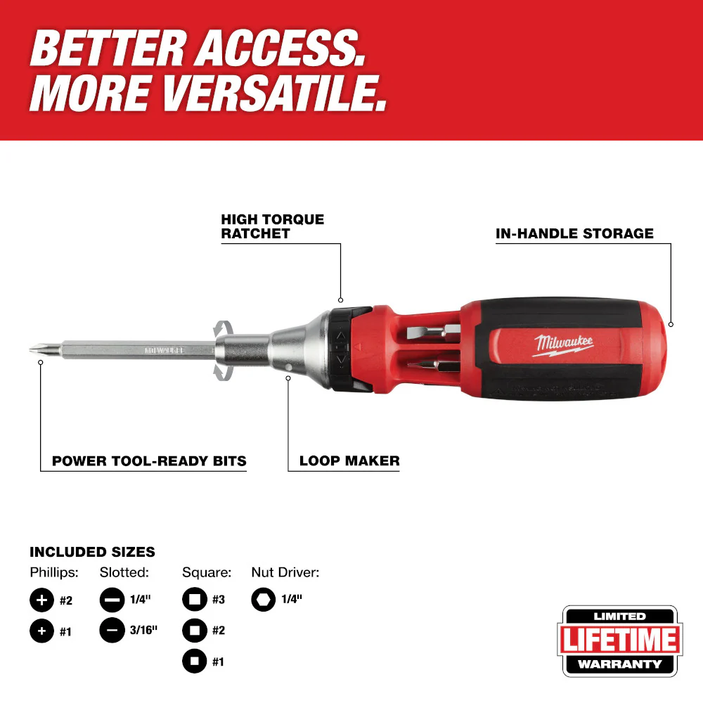 Milwaukee 9-in-1 Square Drive Ratcheting Multi-Bit Driver - Image 3