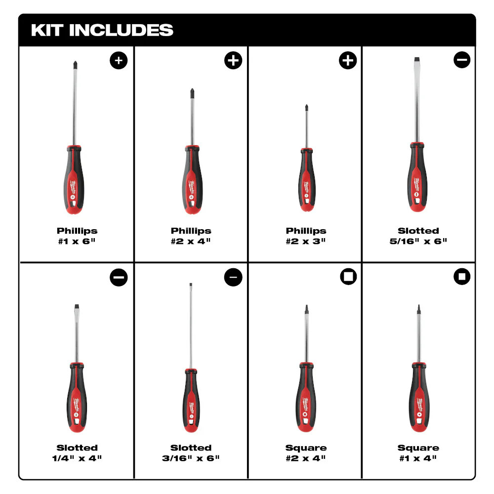 Milwaukee Screwdriver Kit with Square - 8 Piece - Image 2