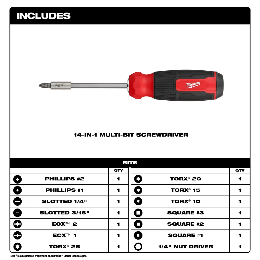 Milwaukee 14-in-1 Multi-Bit Screwdriver - Image 2