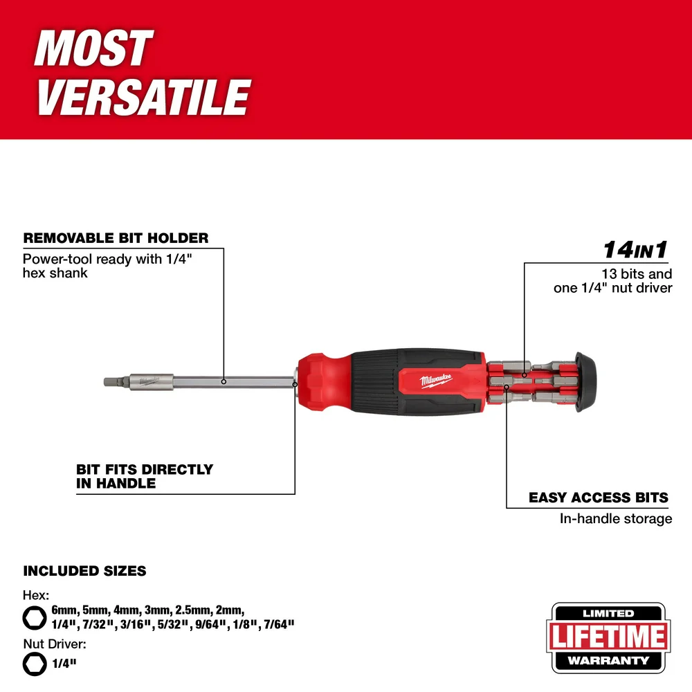 Milwaukee 14-in-1 Hex Multi-Bit Screwdriver - Image 4