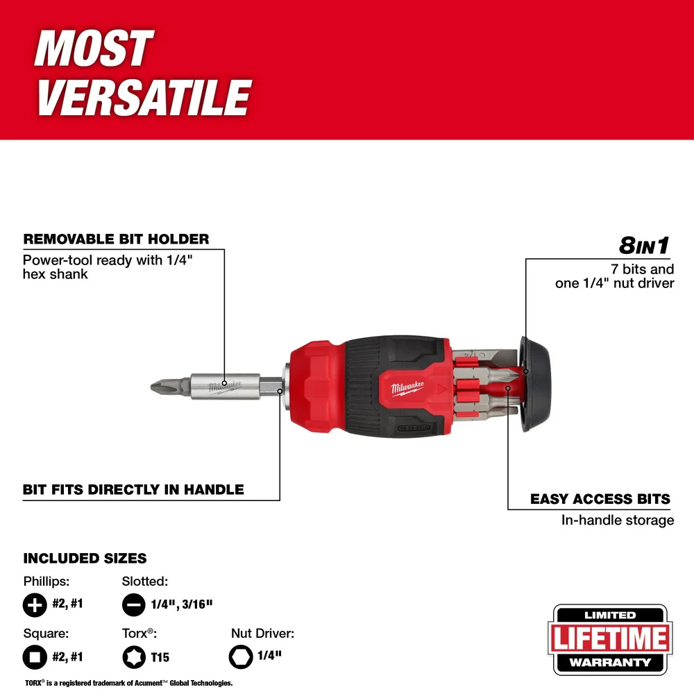 Milwaukee 8-in-1 Compact Multi-Bit Screwdriver - Image 4